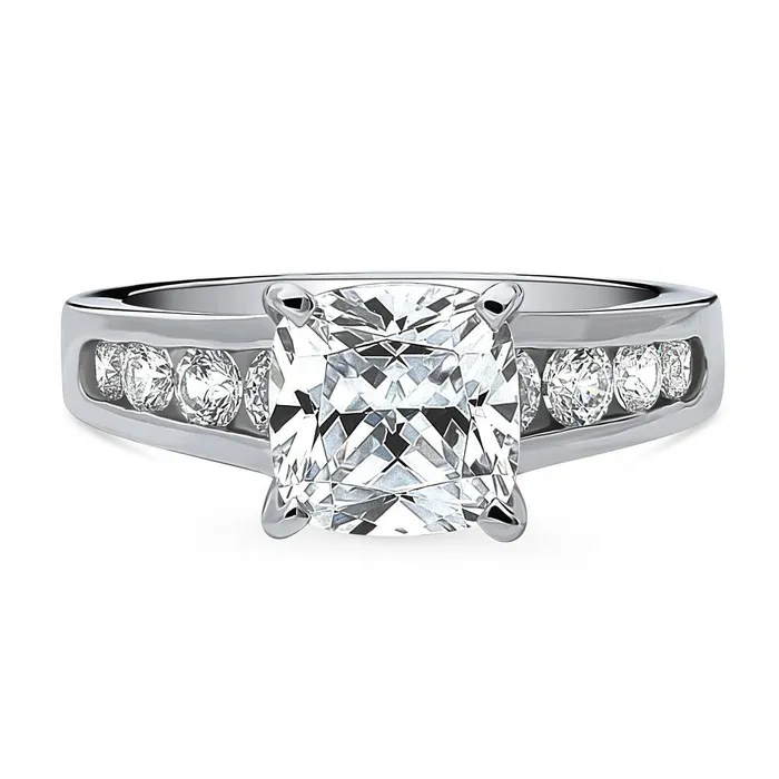 Solitaire 3ct Cushion CZ Ring in Sterling Silver BERRICLE Rings