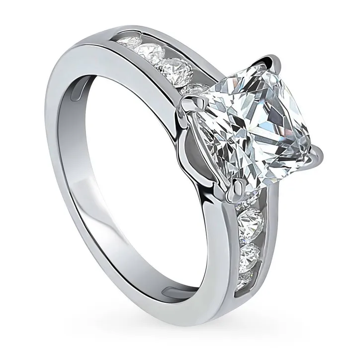 Solitaire 3ct Cushion CZ Ring in Sterling Silver BERRICLE Rings