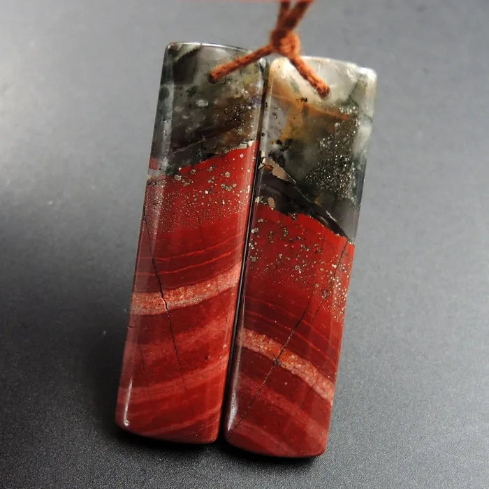 Drilled Earring Pair Stone Natural African Bloodstone Pyrite Matched Cabochon Pair Cab Pair Symmetrical Rectangle Shaped Earring Beads E3080 Intrinsic Trading Earrings Drilled Earring Pair Stone Natural African Bloodstone Pyrite Matched Cabochon Pair Cab Pair Symmetrical Rectangle Shaped Earring Beads E3080 Intrinsic Trading Earrings