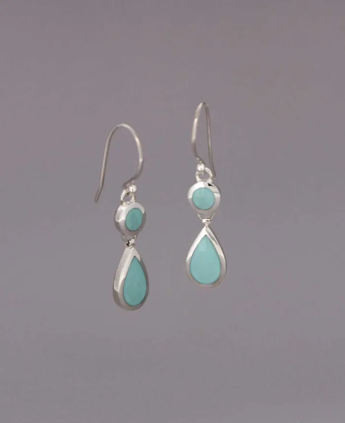 Earrings Buddha Groove Sterling Silver Turquoise Dangle Earrings with Round and Teardrop Inlays Earrings Buddha Groove Sterling Silver Turquoise Dangle Earrings with Round and Teardrop Inlays