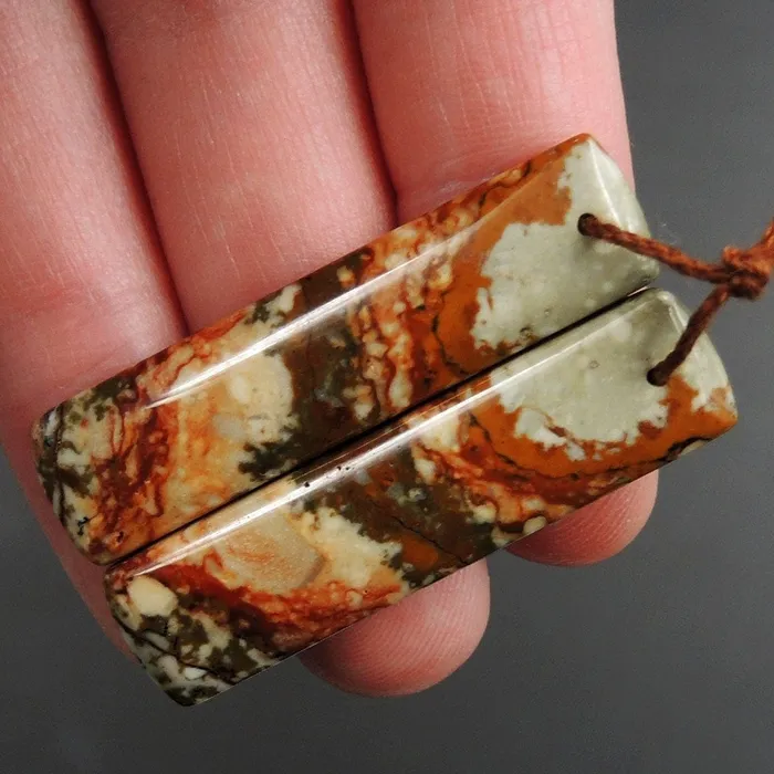 Earrings Intrinsic Trading Drilled Natural Owyhee Picture Jasper Earring Pair Gemstone Drilled Cabochon Cab Pair Rectangle Matched Earring Bead Pair From Oregon E3368