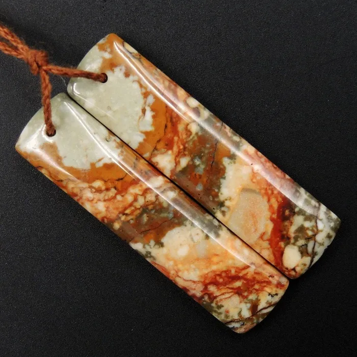 Earrings Intrinsic Trading Drilled Natural Owyhee Picture Jasper Earring Pair Gemstone Drilled Cabochon Cab Pair Rectangle Matched Earring Bead Pair From Oregon E3368