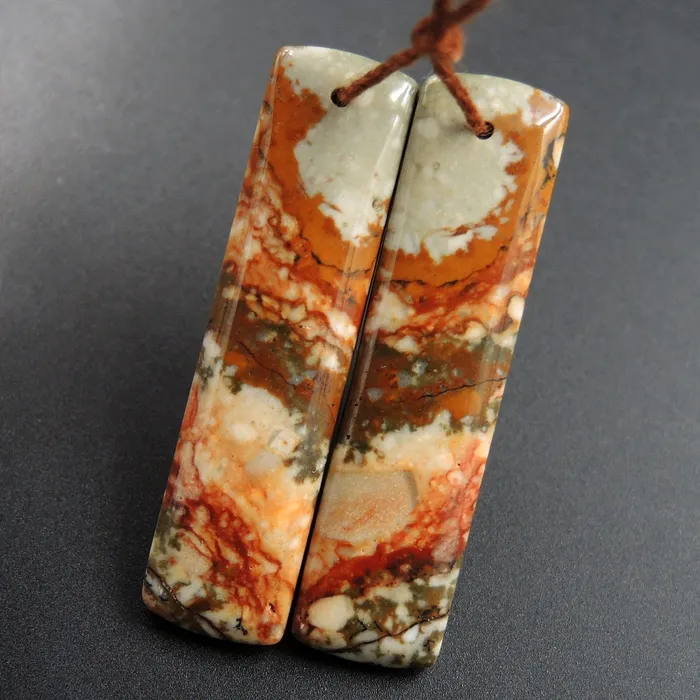 Earrings Intrinsic Trading Drilled Natural Owyhee Picture Jasper Earring Pair Gemstone Drilled Cabochon Cab Pair Rectangle Matched Earring Bead Pair From Oregon E3368