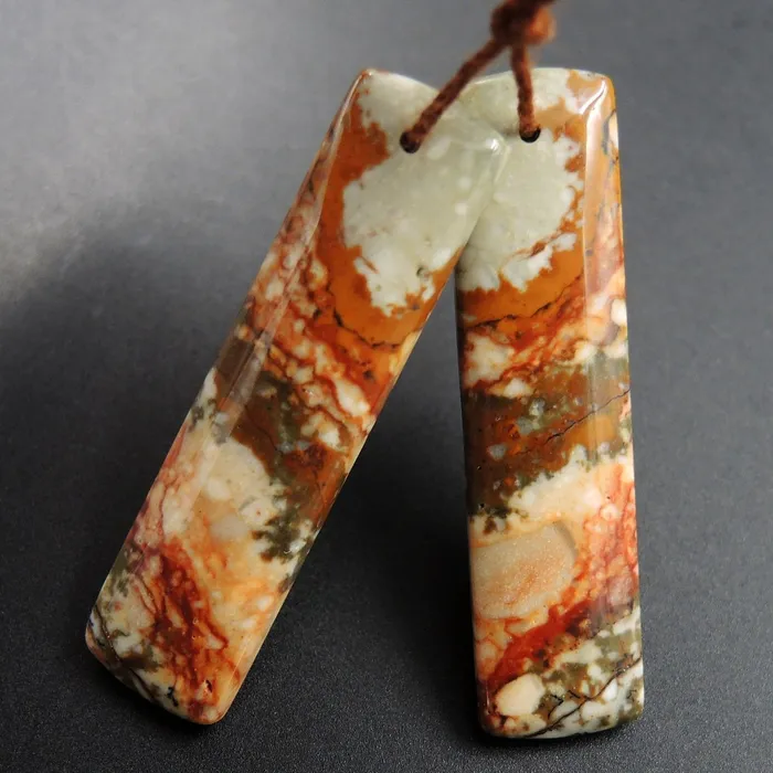 Earrings Intrinsic Trading Drilled Natural Owyhee Picture Jasper Earring Pair Gemstone Drilled Cabochon Cab Pair Rectangle Matched Earring Bead Pair From Oregon E3368