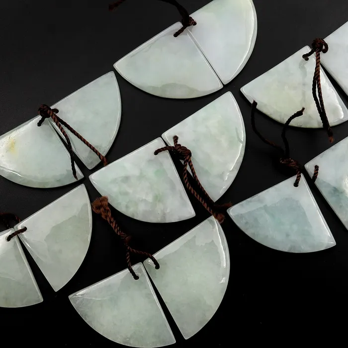 Earrings Intrinsic Trading Natural Genuine Green Burma Jade Fan Triangle Earring Pair Drilled Gemstone Matched Beads