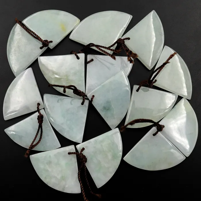 Earrings Intrinsic Trading Natural Genuine Green Burma Jade Fan Triangle Earring Pair Drilled Gemstone Matched Beads