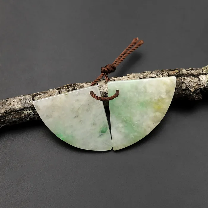 Earrings Intrinsic Trading Natural Genuine Green Burma Jade Fan Triangle Earring Pair Drilled Gemstone Matched Beads