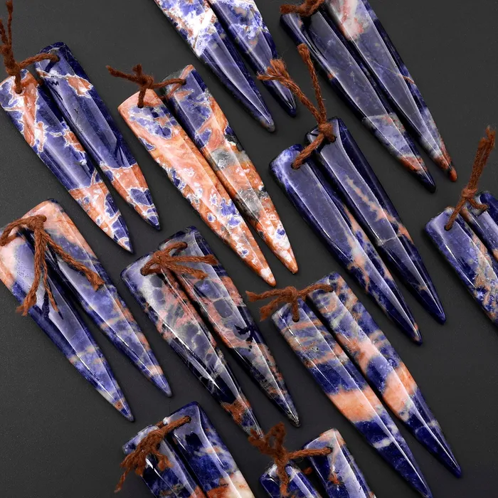 Earrings Intrinsic Trading Natural Orange Sodalite Earring Pair Dagger Long Triangle Cabochon Cab Drilled Matched Gemstone Bead Pair