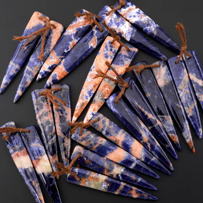 Earrings Intrinsic Trading Natural Orange Sodalite Earring Pair Dagger Long Triangle Cabochon Cab Drilled Matched Gemstone Bead Pair