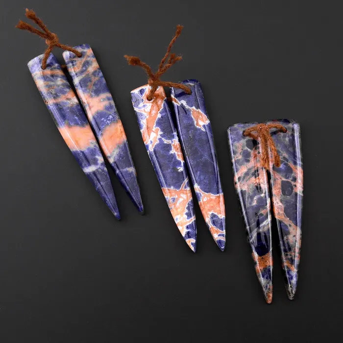Earrings Intrinsic Trading Natural Orange Sodalite Earring Pair Dagger Long Triangle Cabochon Cab Drilled Matched Gemstone Bead Pair