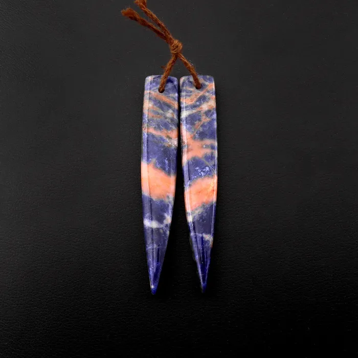 Earrings Intrinsic Trading Natural Orange Sodalite Earring Pair Dagger Long Triangle Cabochon Cab Drilled Matched Gemstone Bead Pair
