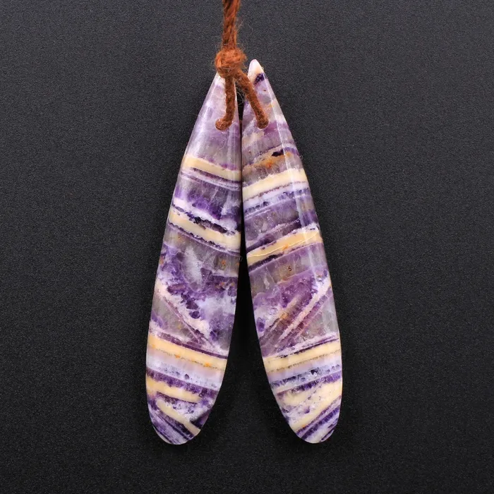 Earrings Intrinsic Trading Natural Petrified Purple Fluorite Earring Pair Skinny Long Teardrop Cabochon Cab Pair Drilled Matched Earrings Bead Pair Stone