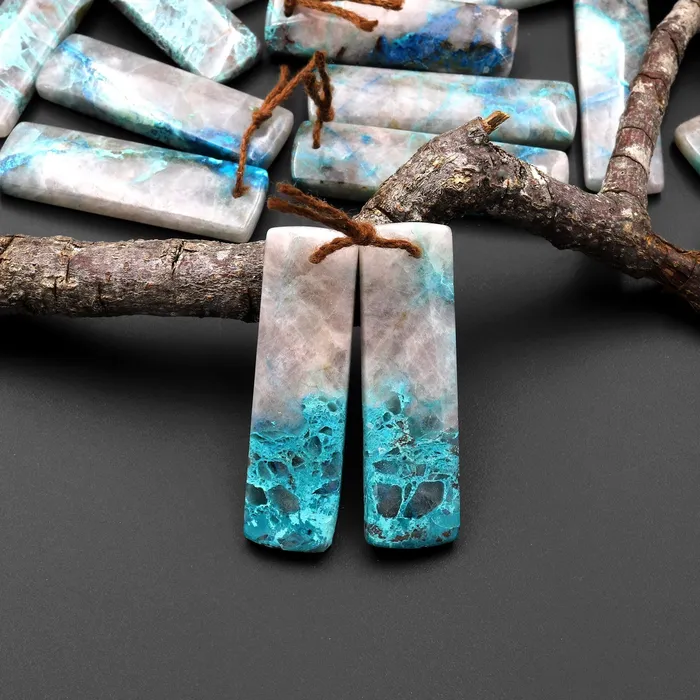 Earrings Intrinsic Trading Rare Natural Chrysocolla in Quartz Rectangle Earring Pair Matched Cabochon Gemstone Beads A3 Earrings Intrinsic Trading Rare Natural Chrysocolla in Quartz Rectangle Earring Pair Matched Cabochon Gemstone Beads A3