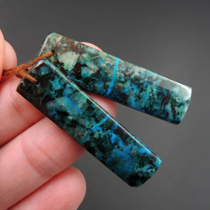 Earrings Parrot Wing Chrysocolla Earring Pair Drilled Rectangle Natural Stone Earring Pair E2609 Intrinsic Trading