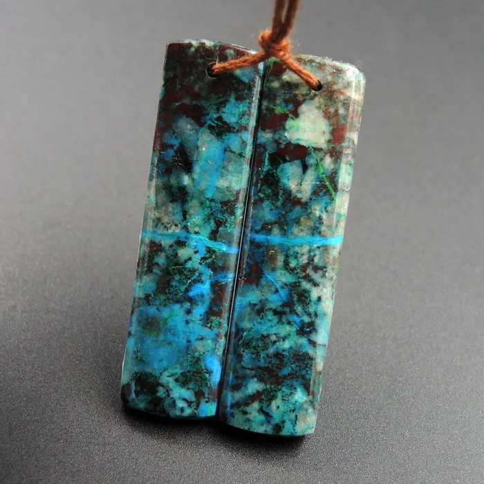 Earrings Parrot Wing Chrysocolla Earring Pair Drilled Rectangle Natural Stone Earring Pair E2609 Intrinsic Trading