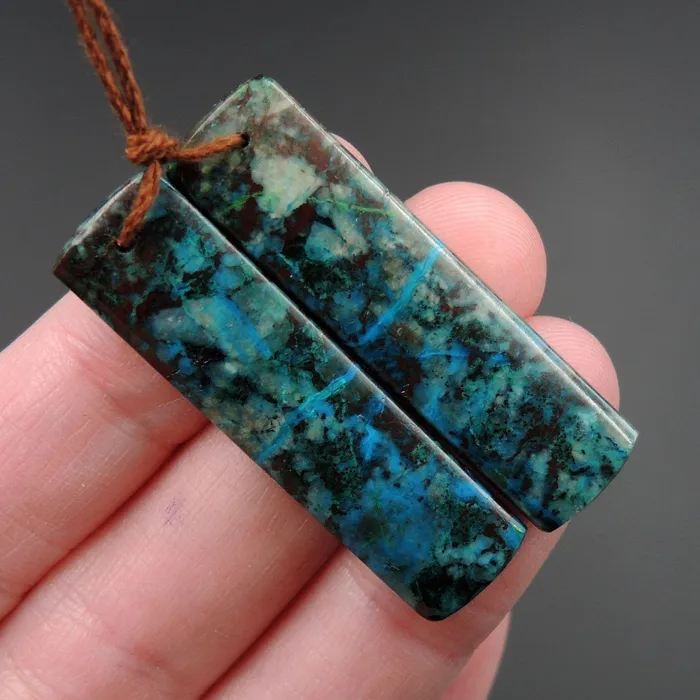 Earrings Parrot Wing Chrysocolla Earring Pair Drilled Rectangle Natural Stone Earring Pair E2609 Intrinsic Trading