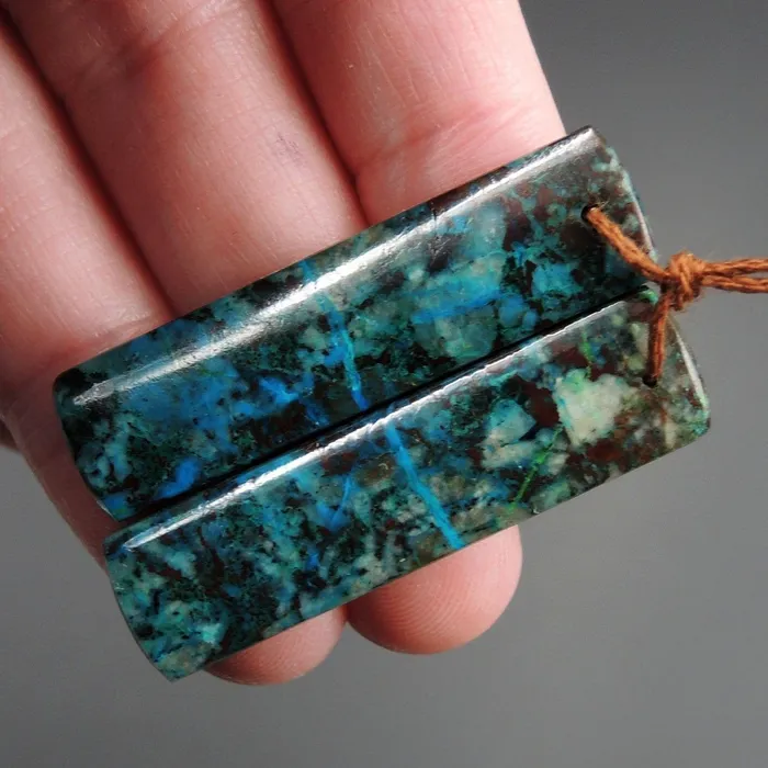 Earrings Parrot Wing Chrysocolla Earring Pair Drilled Rectangle Natural Stone Earring Pair E2609 Intrinsic Trading