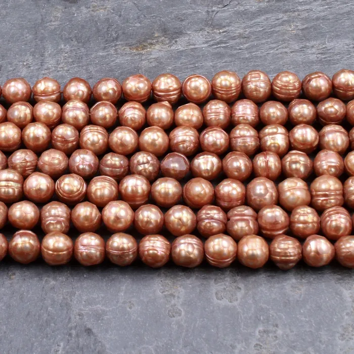 Faceted Genuine Freshwater Pearl Sun Kissed Gold Copper Pearl 8mm Round Shimmery Iridescent Beads 16 Strand Intrinsic Trading Earrings