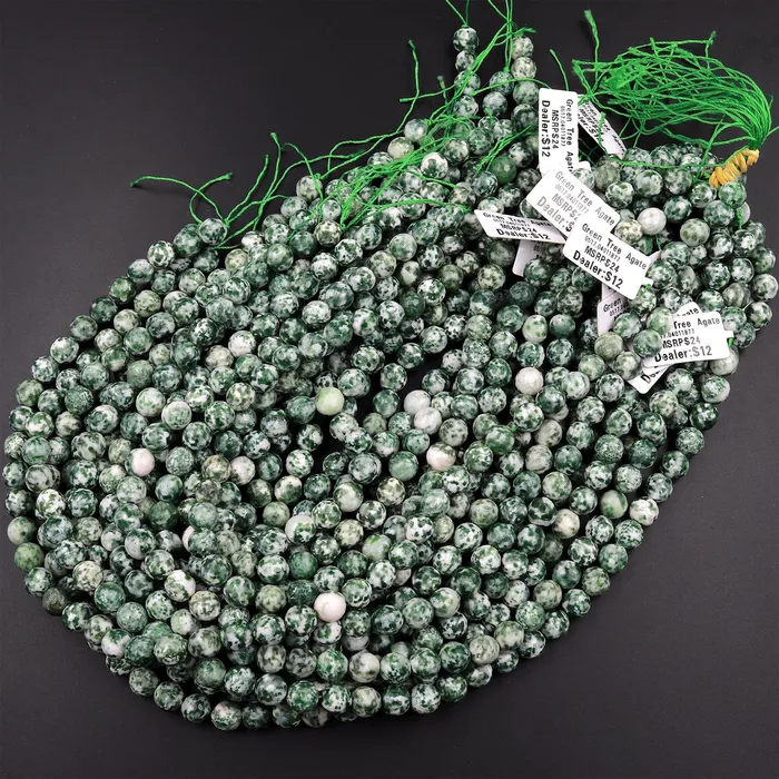 Faceted Natural Green Tree Agate 4mm 6mm 8mm Round Beads 155 Strand Intrinsic Trading Necklaces