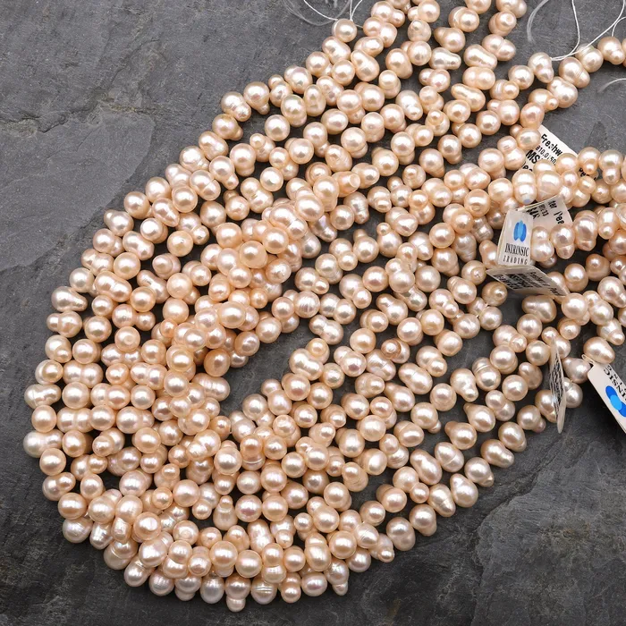 Genuine Soft Peach Freshwater Twin Baroque Pearl Center Drilled 155 Strand Intrinsic Trading Earrings
