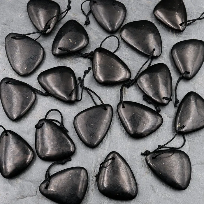 Hand Cut Genuine Natural Shungite Freeform Triangle Pendant High Quality Black Lustrous Gemstone from Russia Intrinsic Trading Necklaces