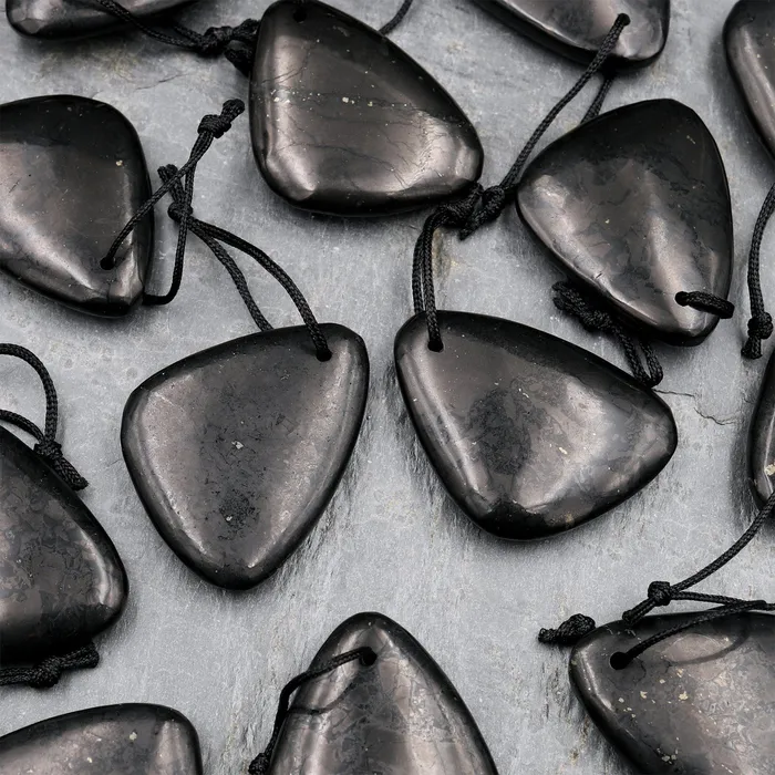 Hand Cut Genuine Natural Shungite Freeform Triangle Pendant High Quality Black Lustrous Gemstone from Russia Intrinsic Trading Necklaces