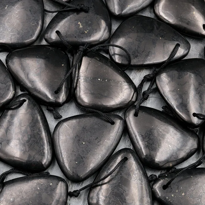 Hand Cut Genuine Natural Shungite Freeform Triangle Pendant High Quality Black Lustrous Gemstone from Russia Intrinsic Trading Necklaces