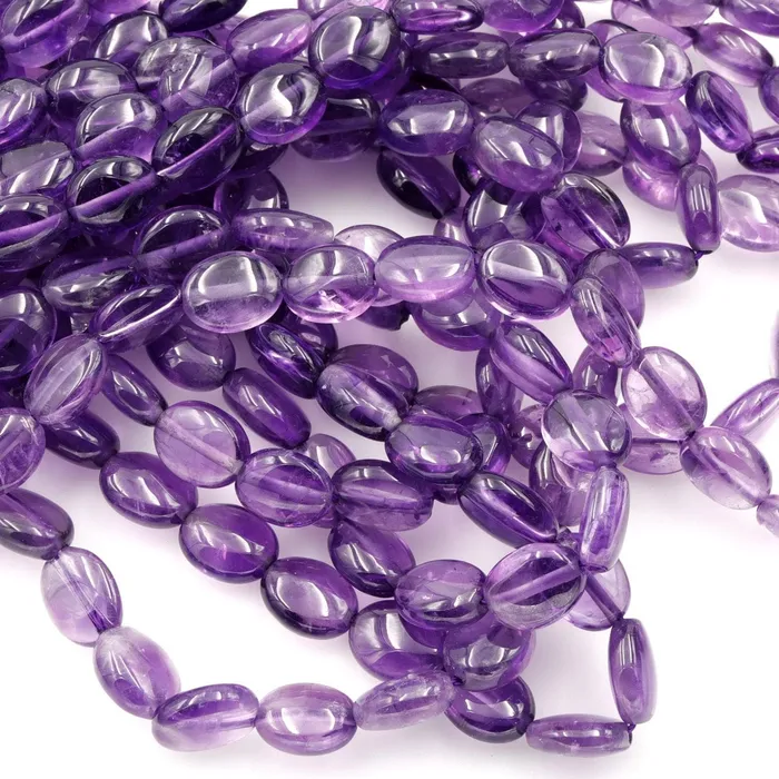 Intrinsic Trading Earrings AA Natural Amethyst Oval Beads 10mm x 8mm Smooth Nugget Good For Earrings Genuine Real Rich Purple Amethyst Gemstone Beads 16 Strand