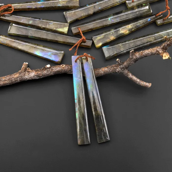 Intrinsic Trading Earrings Natural Labradorite Earring Pair Thin Long Trapezoid Drilled Matched Gemstone Beads Intrinsic Trading Earrings Natural Labradorite Earring Pair Thin Long Trapezoid Drilled Matched Gemstone Beads