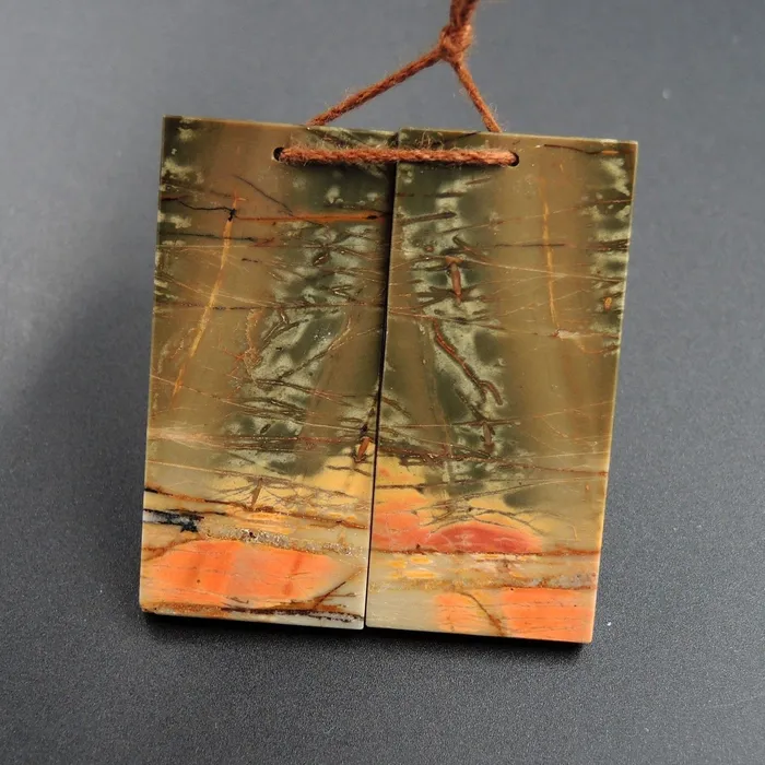 Intrinsic Trading Earrings Red Creek Jasper Earring Pair Flat Rectangle Cabochon Cab Pair Drilled Matched Earrings Natural Stone Bead Pair E2704