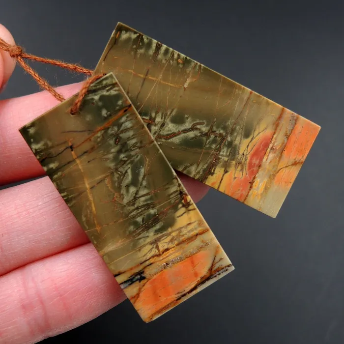 Intrinsic Trading Earrings Red Creek Jasper Earring Pair Flat Rectangle Cabochon Cab Pair Drilled Matched Earrings Natural Stone Bead Pair E2704