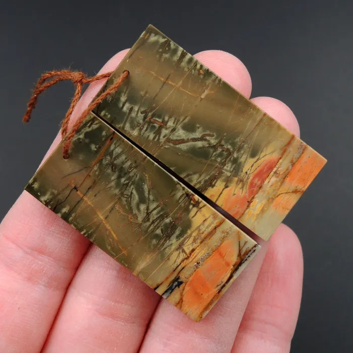 Intrinsic Trading Earrings Red Creek Jasper Earring Pair Flat Rectangle Cabochon Cab Pair Drilled Matched Earrings Natural Stone Bead Pair E2704
