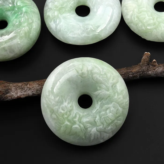 Intrinsic Trading Necklaces AAA Hand Carved Natural Burma Green Jade Donut Pendant 38mm A11 Intrinsic Trading Necklaces AAA Hand Carved Natural Burma Green Jade Donut Pendant 38mm A11