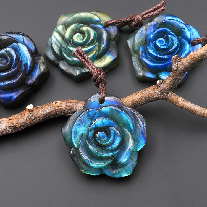 Intrinsic Trading Necklaces AAA Hand Carved Natural Labradorite Rose Flower Pendant 30mm Gemstone Focal Bead A3 Intrinsic Trading Necklaces AAA Hand Carved Natural Labradorite Rose Flower Pendant 30mm Gemstone Focal Bead A3