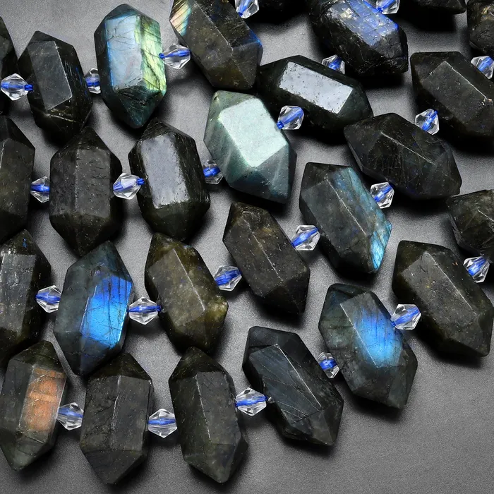 Intrinsic Trading Necklaces Natural Labradorite Beads Faceted Double Terminated Point Bullet Bicone Center Drilled Focal Labradorite Pendant 155 Strand Intrinsic Trading Necklaces Natural Labradorite Beads Faceted Double Terminated Point Bullet Bicone Center Drilled Focal Labradorite Pendant 155 Strand