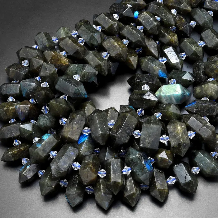 Intrinsic Trading Necklaces Natural Labradorite Beads Faceted Double Terminated Point Bullet Bicone Center Drilled Focal Labradorite Pendant 155 Strand