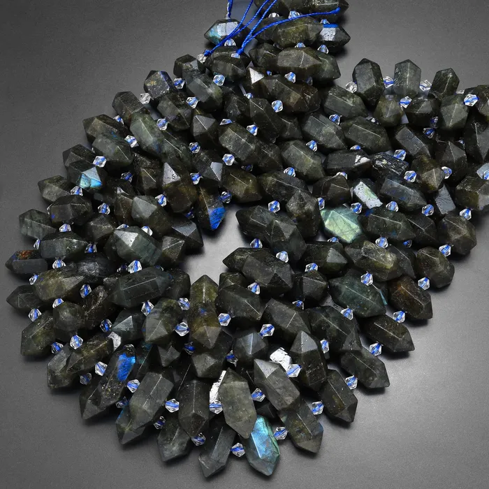 Intrinsic Trading Necklaces Natural Labradorite Beads Faceted Double Terminated Point Bullet Bicone Center Drilled Focal Labradorite Pendant 155 Strand
