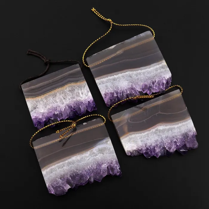 Intrinsic Trading Necklaces Natural Smoky Quartz White Snow Purple Amethyst Crystal Flower Stalactite Druzy Pendant Side Drilled Rectangle