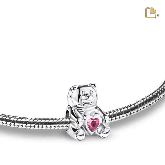 LoveUrns Treasure Bracelets Teddy Bear with Pink Crystal Sterling Silver Cremation Bracelet Bead LoveUrns Treasure Bracelets Teddy Bear with Pink Crystal Sterling Silver Cremation Bracelet Bead