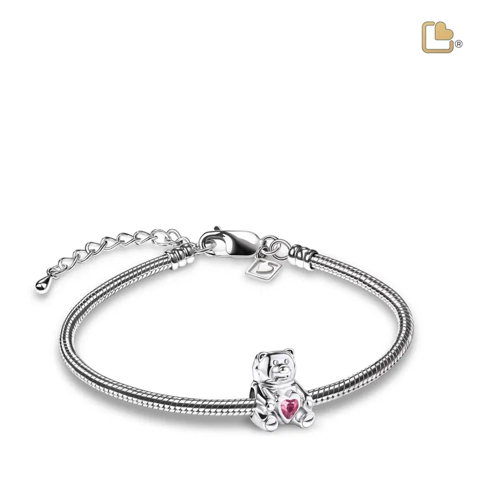LoveUrns Treasure Bracelets Teddy Bear with Pink Crystal Sterling Silver Cremation Bracelet Bead LoveUrns Treasure Bracelets Teddy Bear with Pink Crystal Sterling Silver Cremation Bracelet Bead