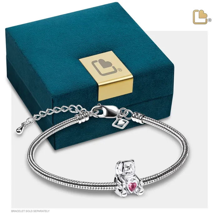 LoveUrns Treasure Bracelets Teddy Bear with Pink Crystal Sterling Silver Cremation Bracelet Bead LoveUrns Treasure Bracelets Teddy Bear with Pink Crystal Sterling Silver Cremation Bracelet Bead