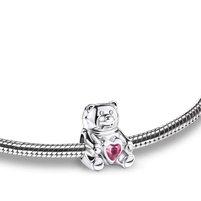 LoveUrns Treasure Bracelets Teddy Bear with Pink Crystal Sterling Silver Cremation Bracelet Bead LoveUrns Treasure Bracelets Teddy Bear with Pink Crystal Sterling Silver Cremation Bracelet Bead