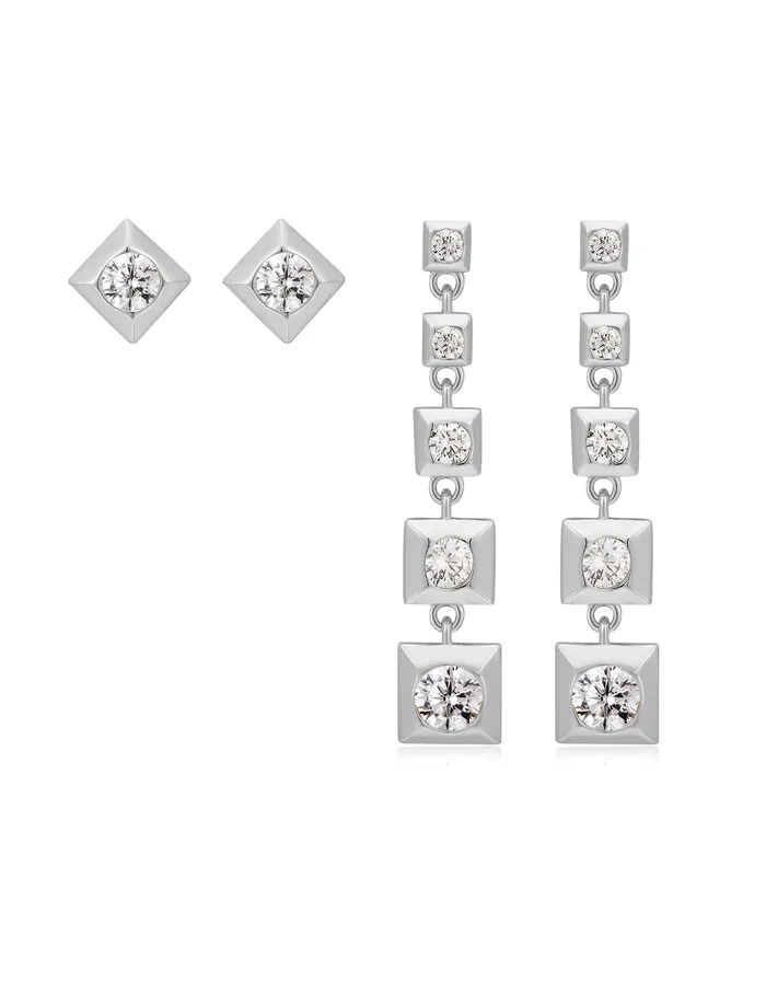 Luv Aj Pyramid Drop Studs Silver Earrings
