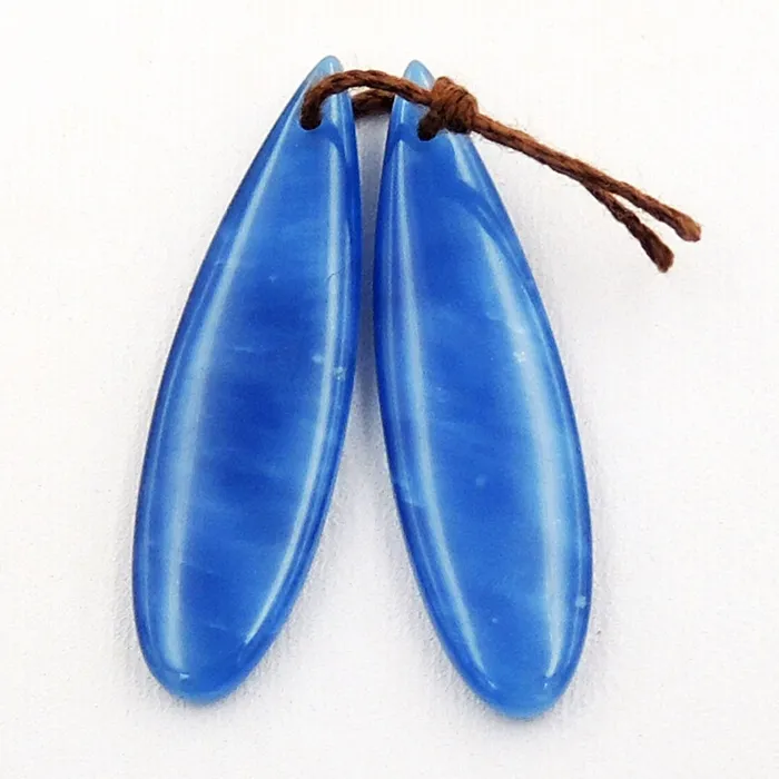 Natural Blue Onyx Earring Pair Teardrop Cabochon Cab Pair Drilled Matched Gemstone Earrings Bead Pair Intrinsic Trading Earrings
