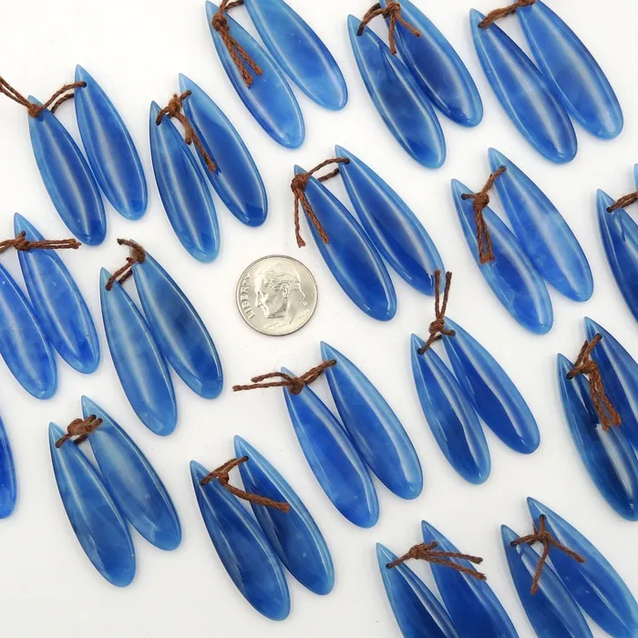 Natural Blue Onyx Earring Pair Teardrop Cabochon Cab Pair Drilled Matched Gemstone Earrings Bead Pair Intrinsic Trading Earrings