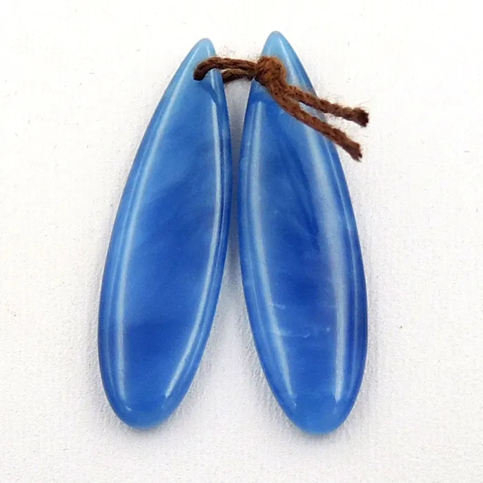 Natural Blue Onyx Earring Pair Teardrop Cabochon Cab Pair Drilled Matched Gemstone Earrings Bead Pair Intrinsic Trading Earrings