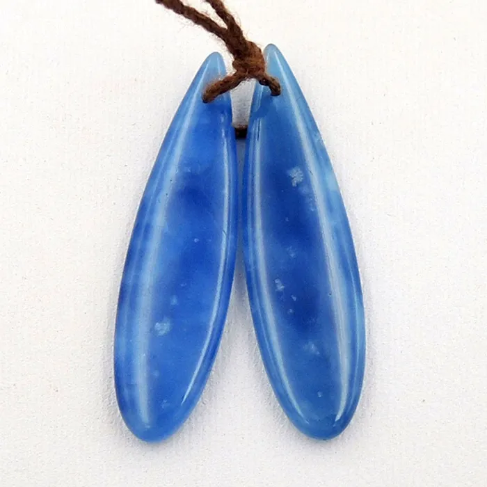 Natural Blue Onyx Earring Pair Teardrop Cabochon Cab Pair Drilled Matched Gemstone Earrings Bead Pair Intrinsic Trading Earrings