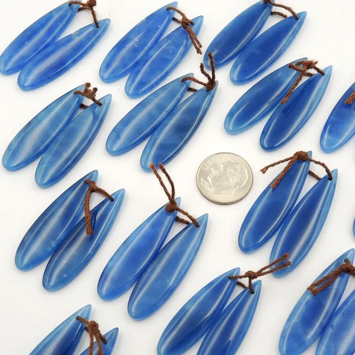 Natural Blue Onyx Earring Pair Teardrop Cabochon Cab Pair Drilled Matched Gemstone Earrings Bead Pair Intrinsic Trading Earrings