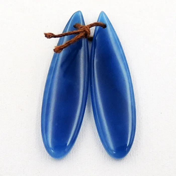 Natural Blue Onyx Earring Pair Teardrop Cabochon Cab Pair Drilled Matched Gemstone Earrings Bead Pair Intrinsic Trading Earrings