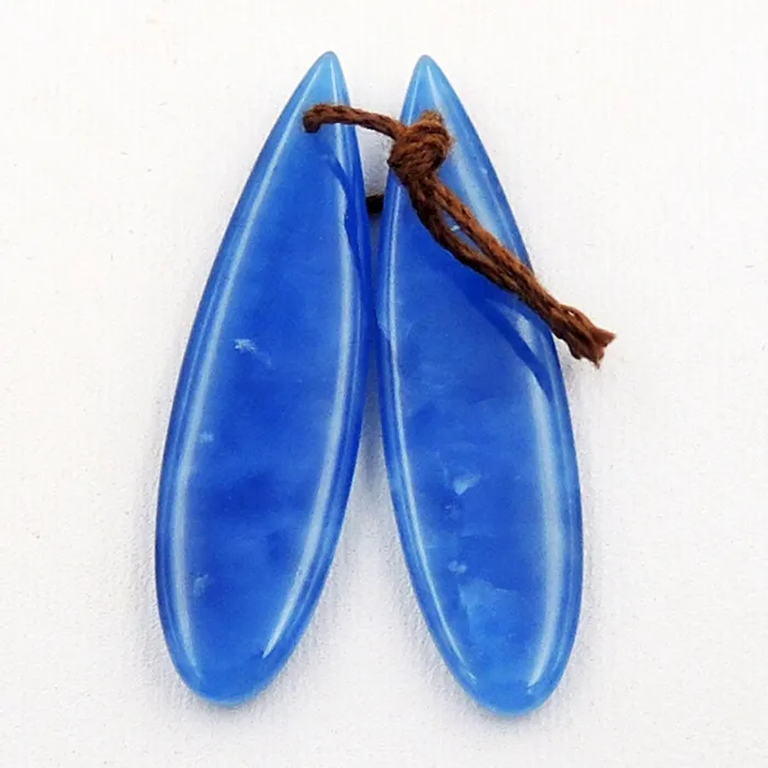Natural Blue Onyx Earring Pair Teardrop Cabochon Cab Pair Drilled Matched Gemstone Earrings Bead Pair Intrinsic Trading Earrings